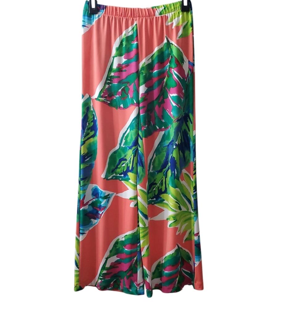 Chico's The Ultimate Fit Womens Petite Bright Tropical Summery Flared Pants